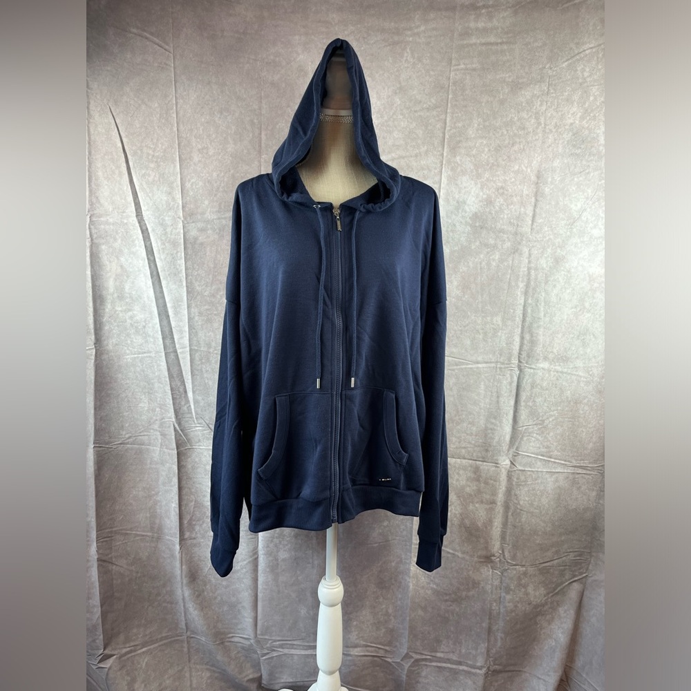 Tahari Sport Size:3X Women Zip Up  Hoodie Lightweight Navy 55% Cotton Pockets - Picture 3 of 12
